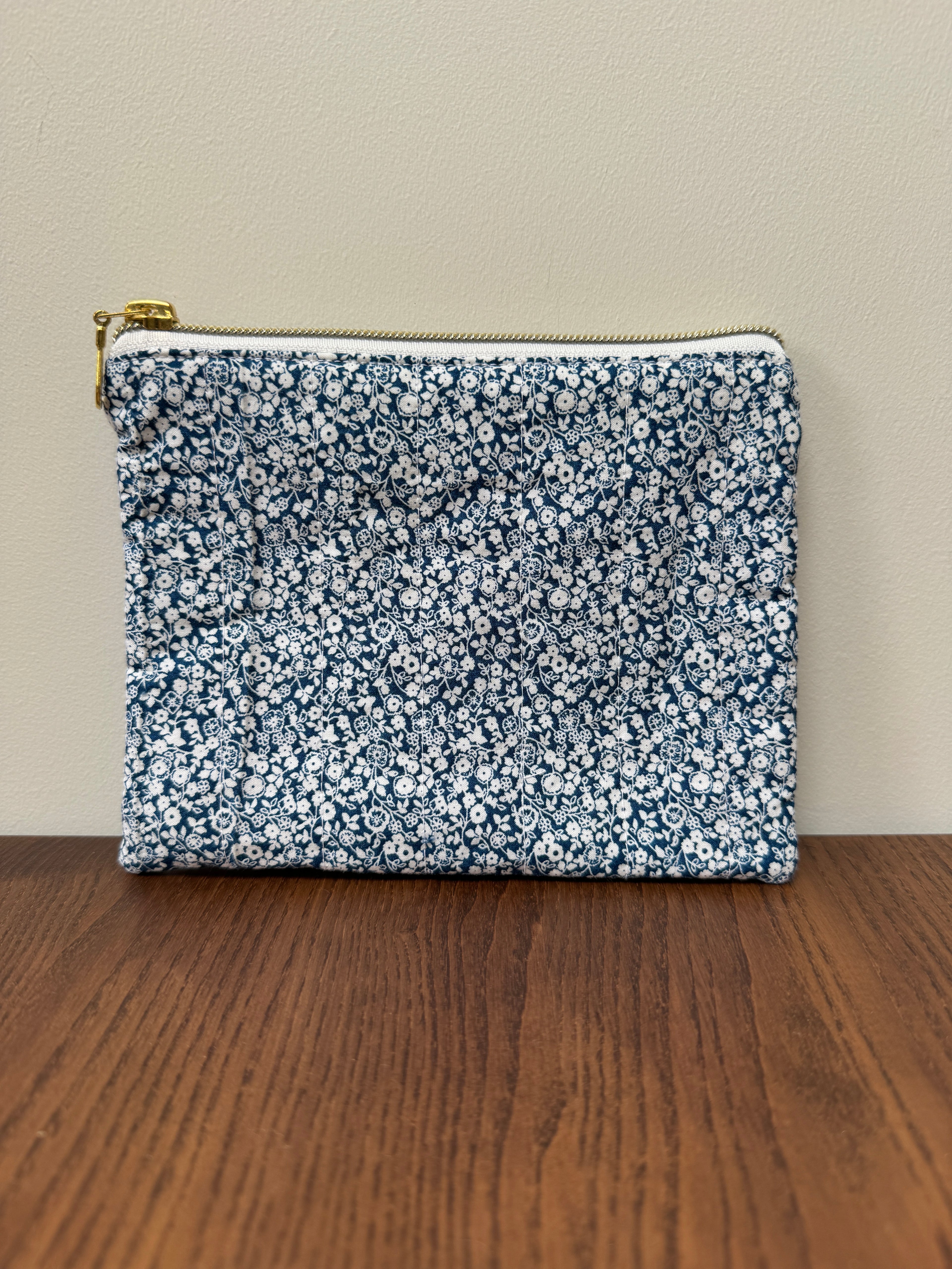 Small Zipper Pouch - Teal with White Florals