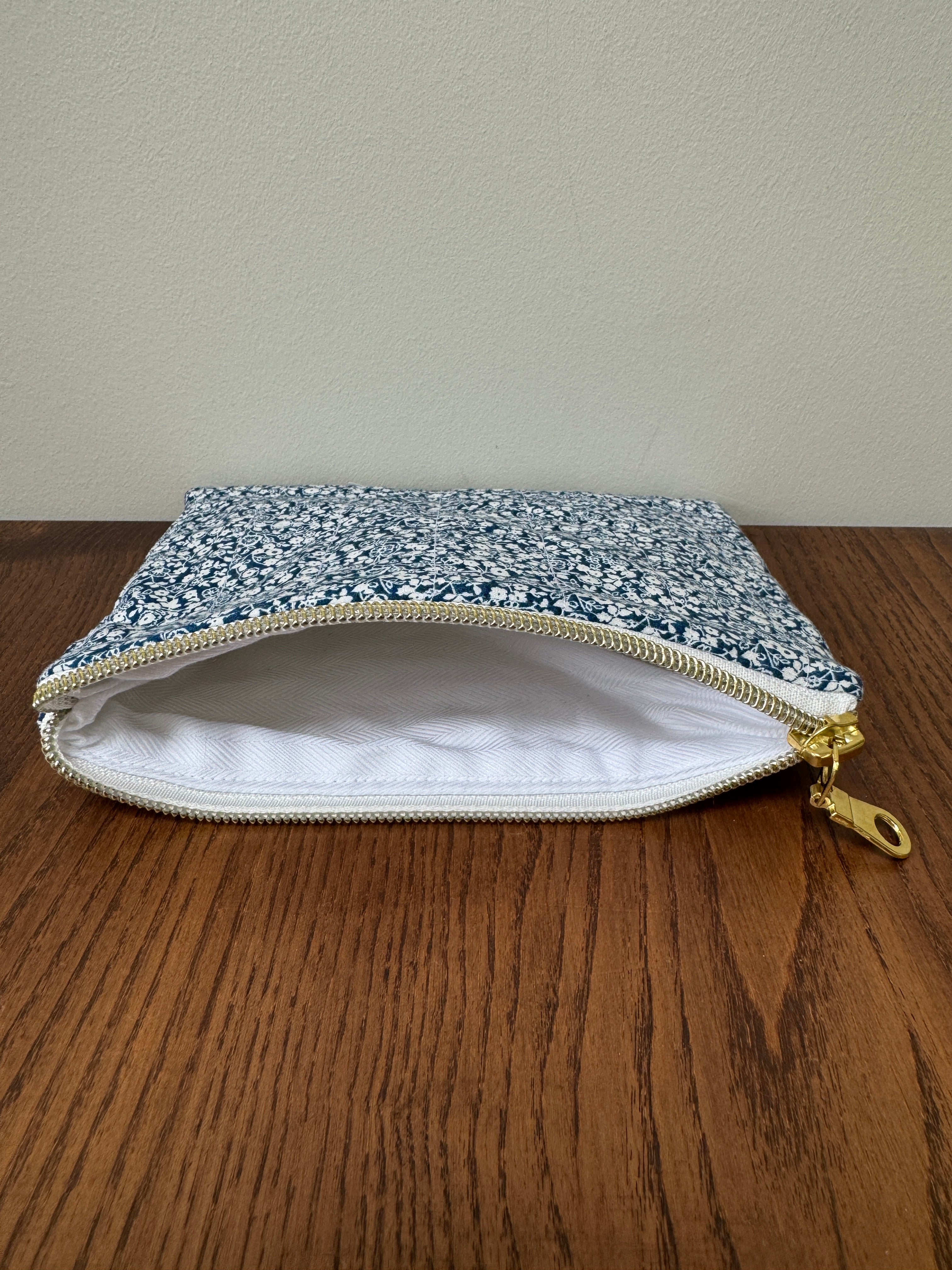 Small Zipper Pouch - Teal with White Florals