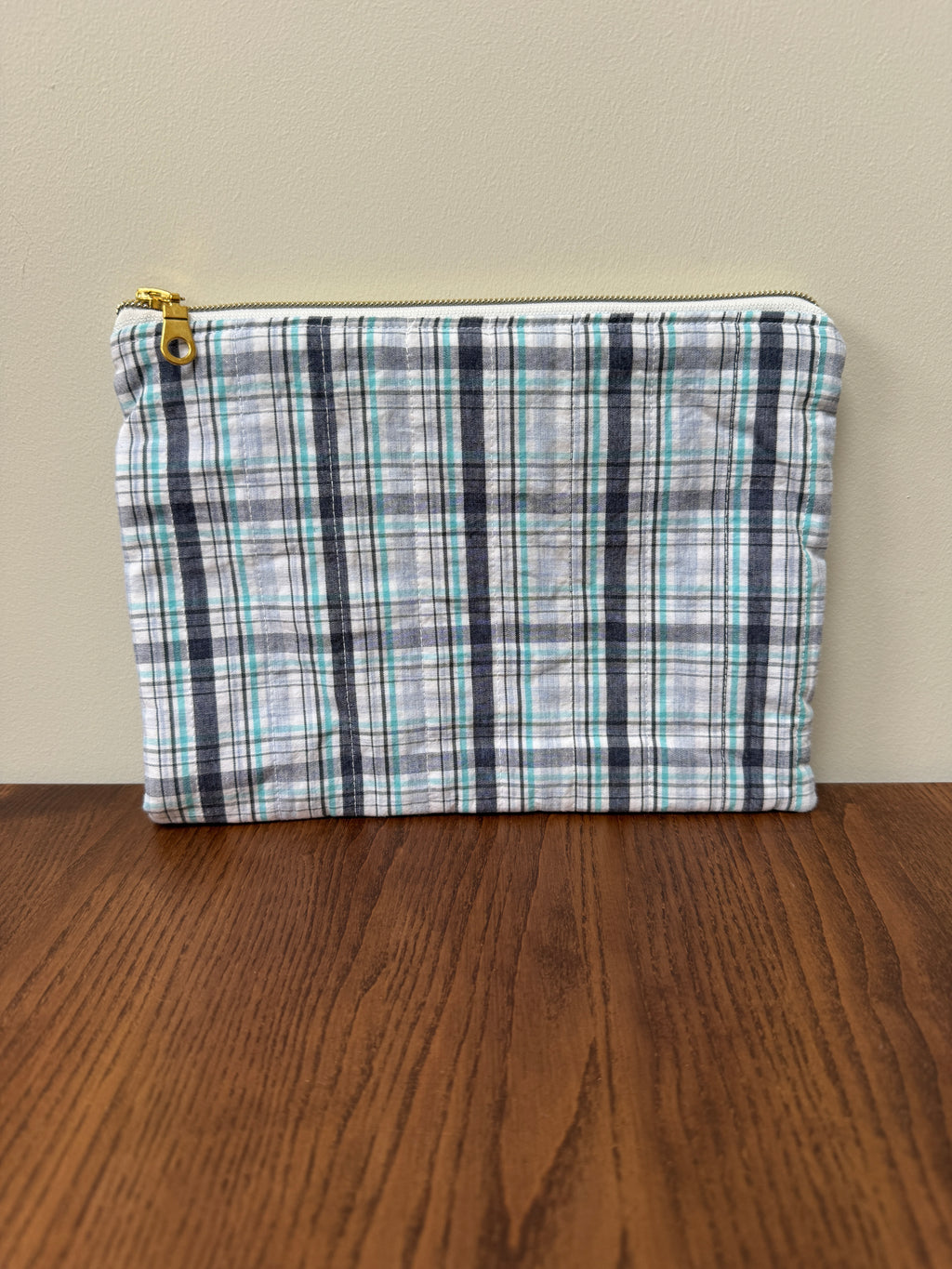 Medium Zipper Pouch - Navy & Teal Plaid