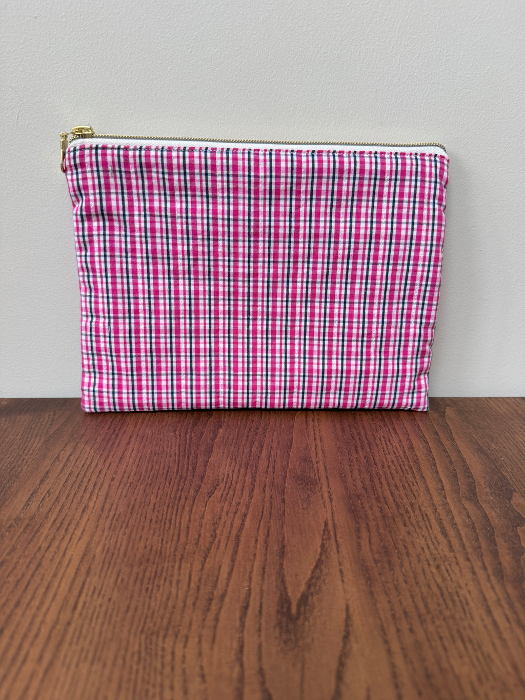 Medium Zipper Pouch - Raspberry Pink Black White Plaid