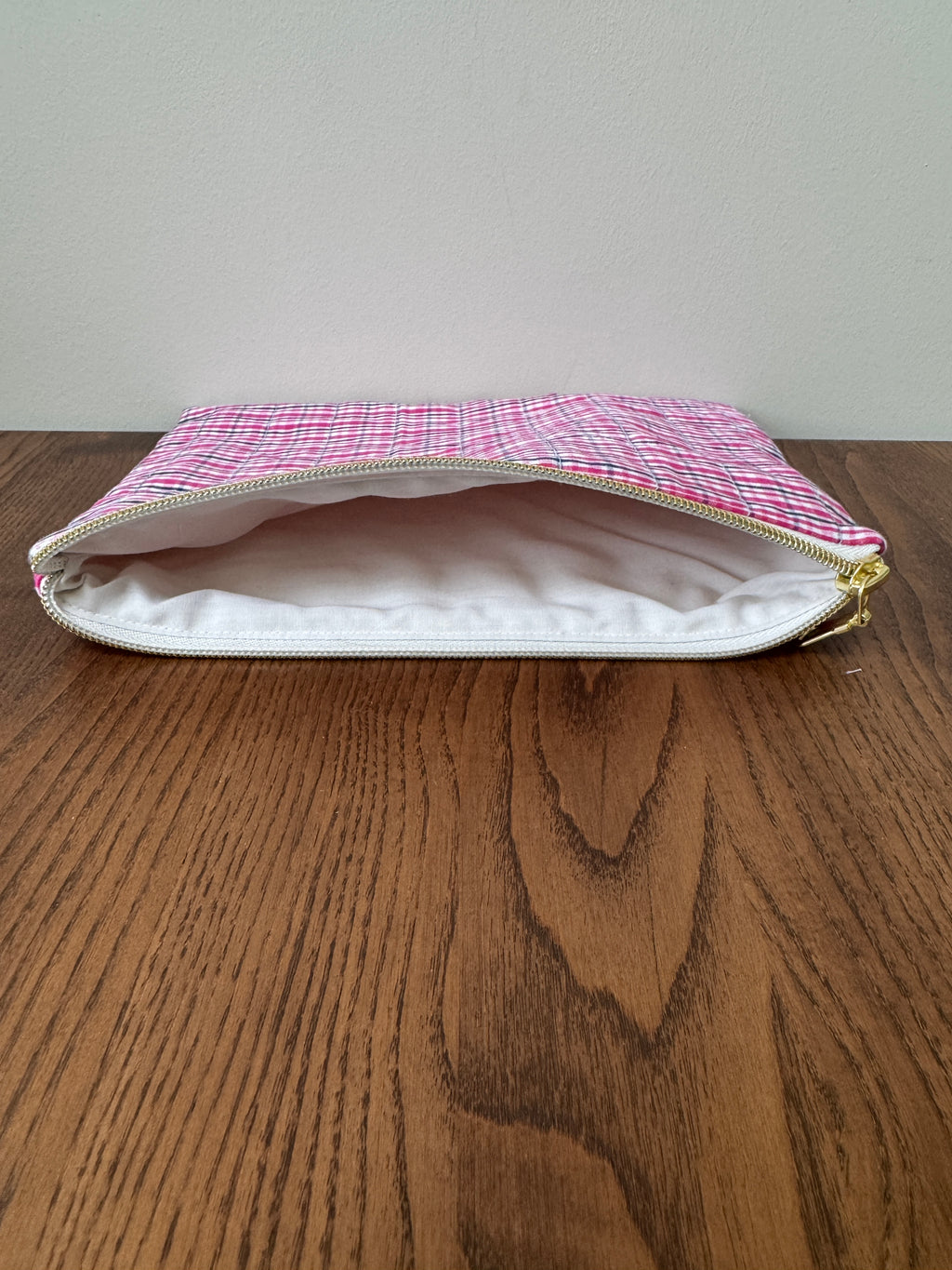 Medium Zipper Pouch - Raspberry Pink Black White Plaid