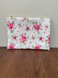 Medium Zipper Pouch - Pink Roses on White