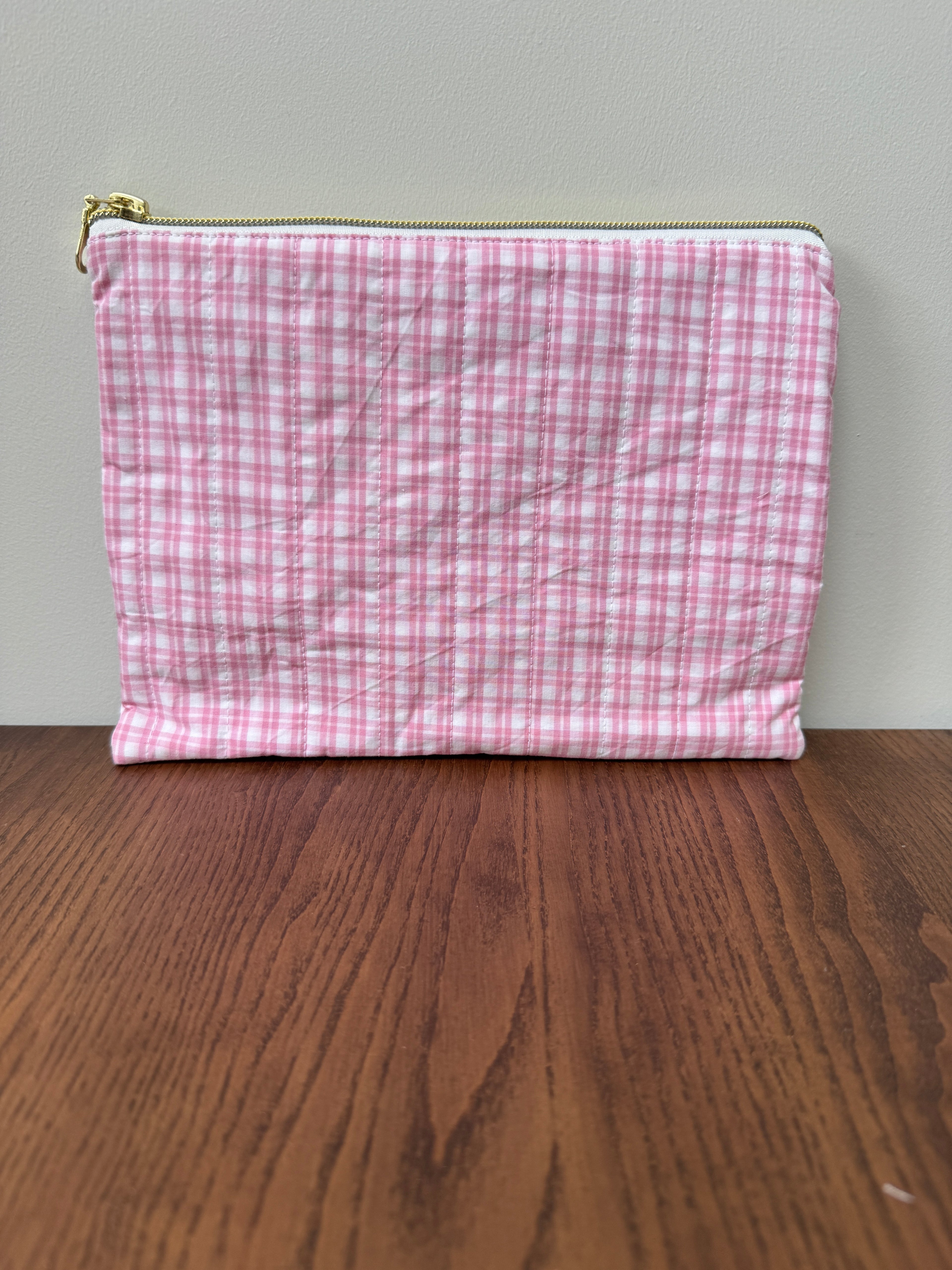 Medium Zipper Pouch - Pink Check