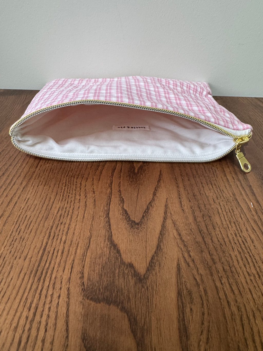 Medium Zipper Pouch - Pink Check