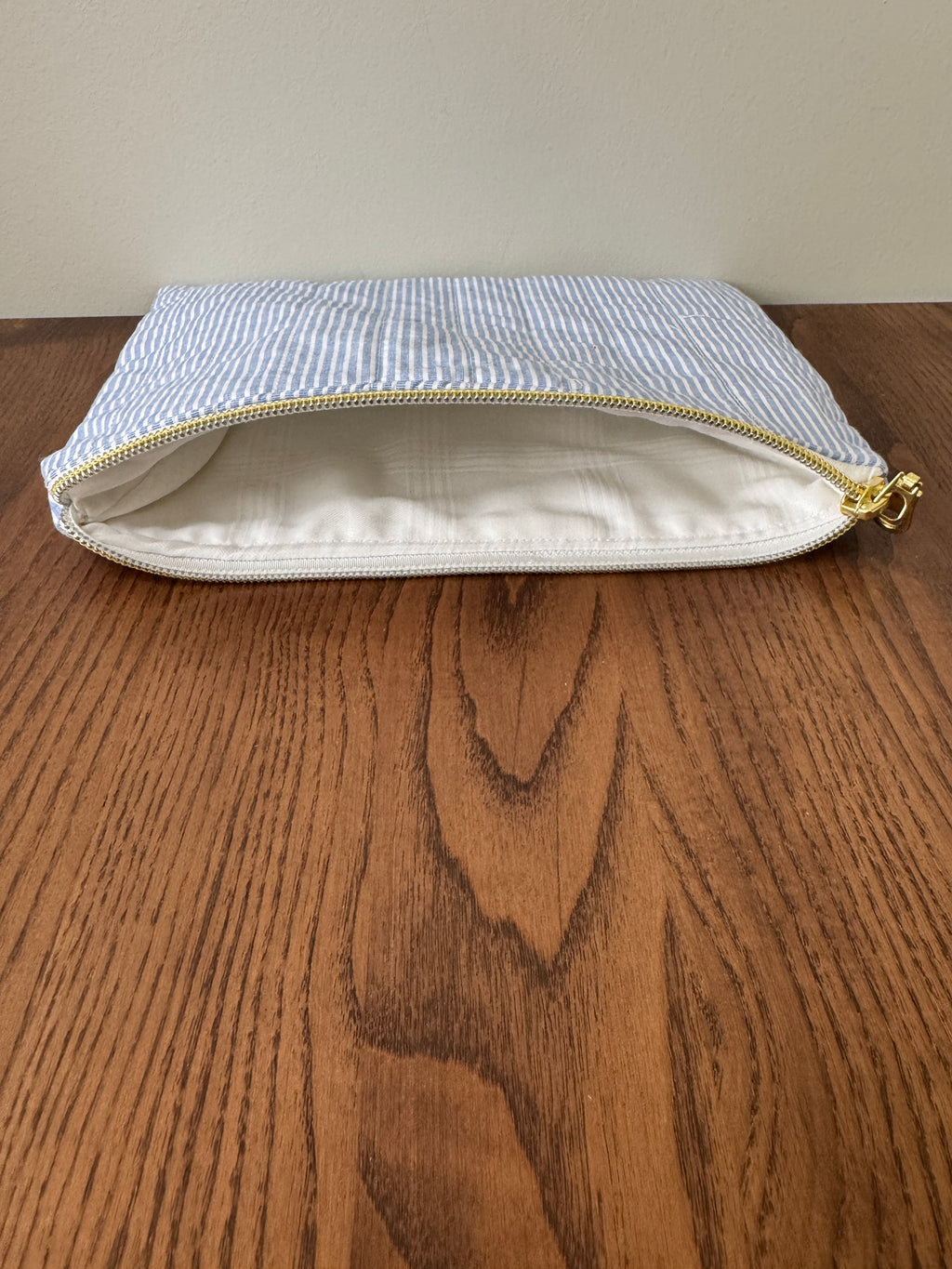 Medium Zipper Pouch - Blue & White Pinstripes