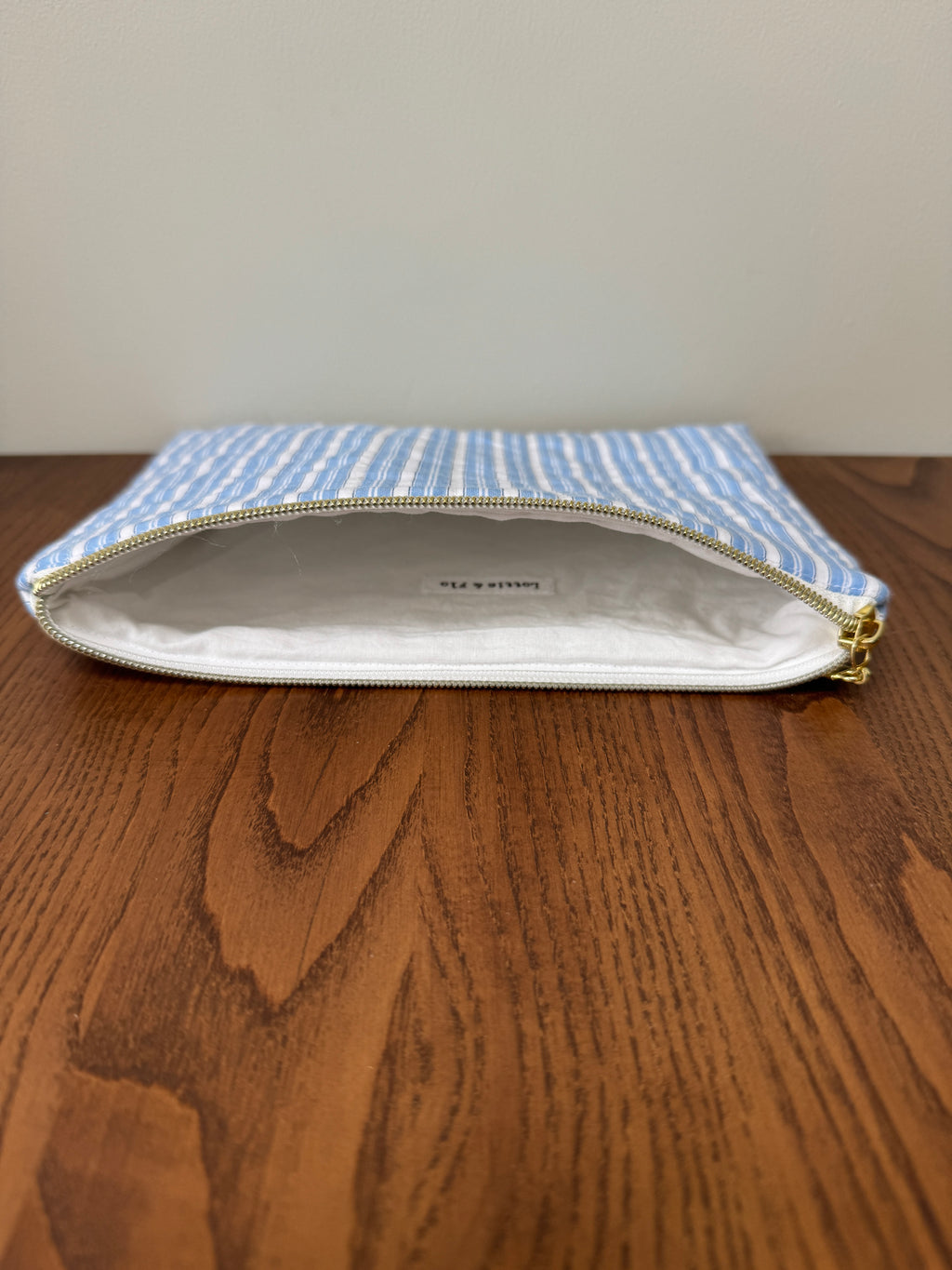 Medium Zipper Pouch - Pale Blue & White Stripes