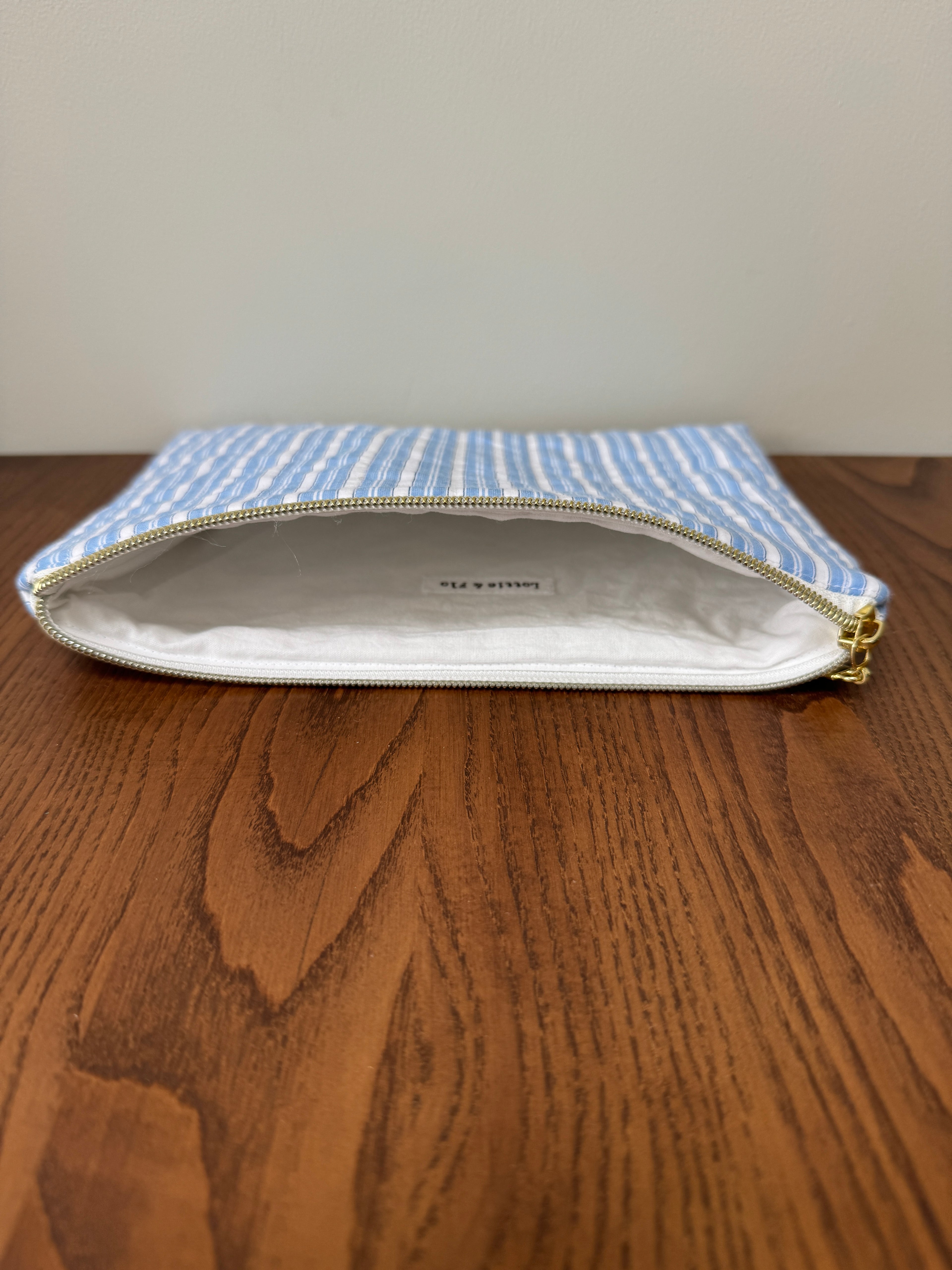 Medium Zipper Pouch - Pale Blue & White Stripes