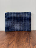 Medium Zipper Pouch - Navy with White Diamonds