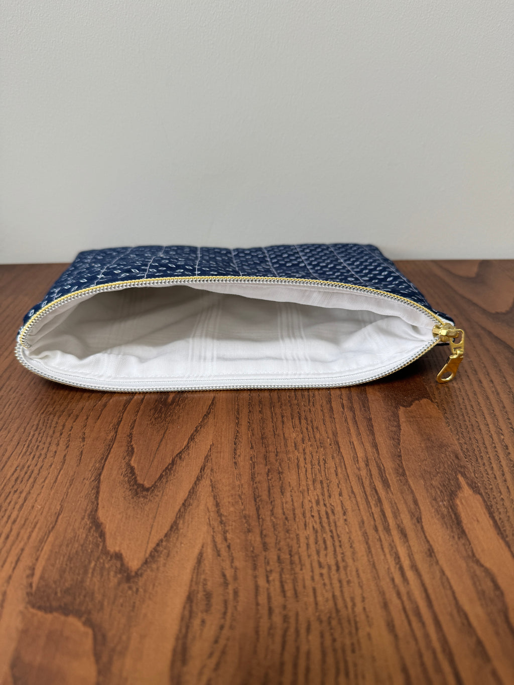 Medium Zipper Pouch - Navy with White Diamonds