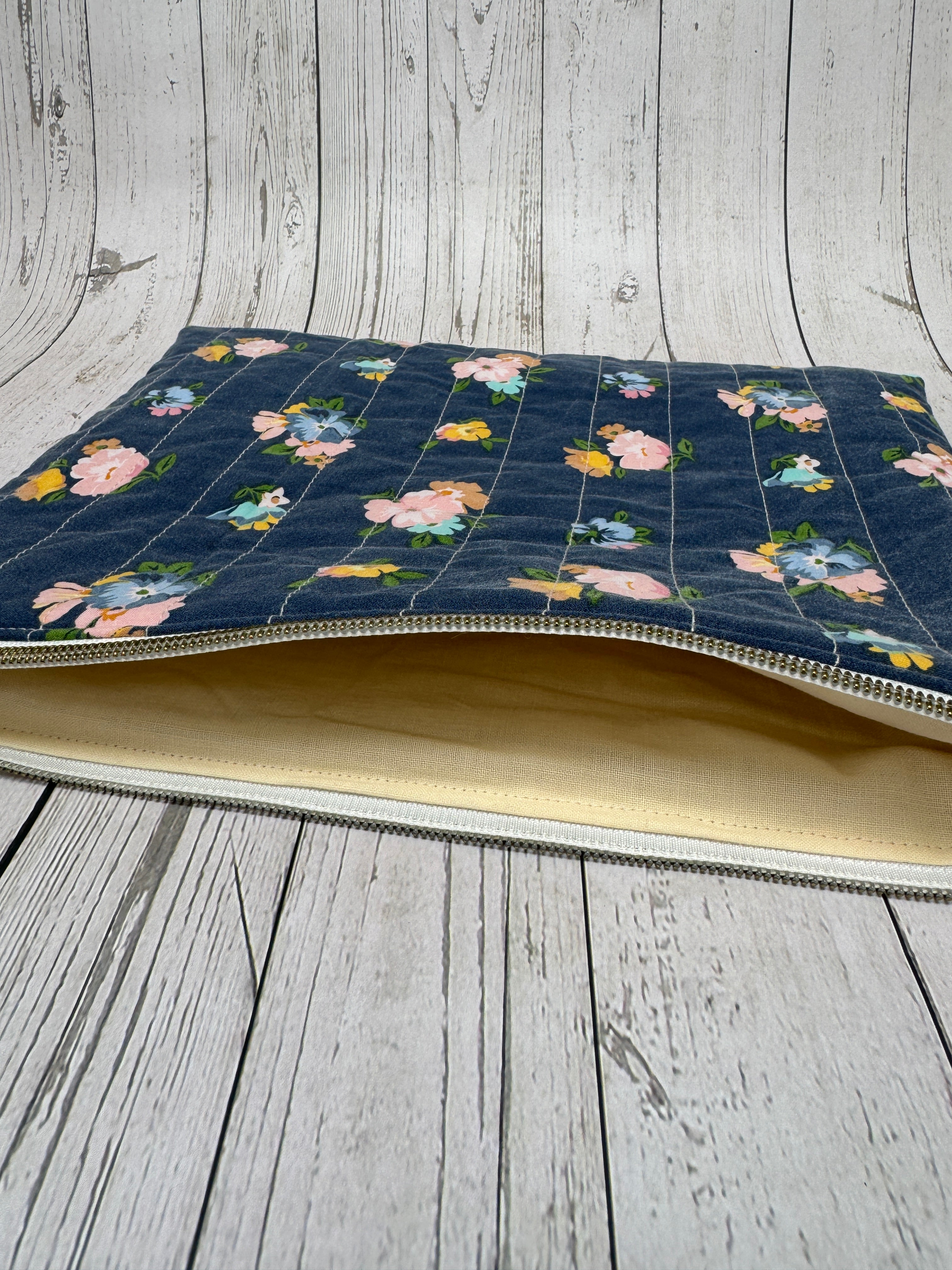 Large (iPad) Zipper Pouch - Navy Cath