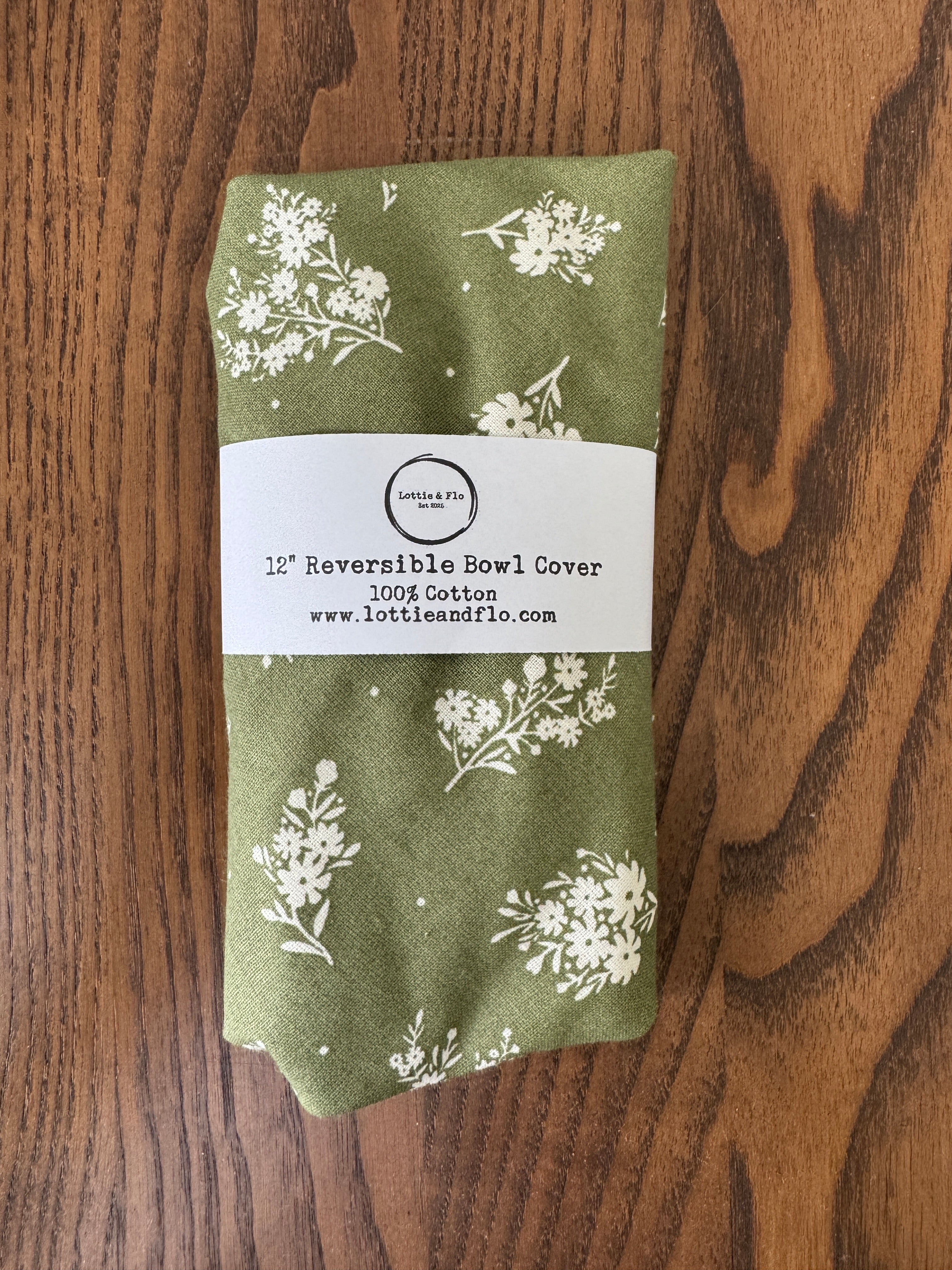 12" Bowl Cover - Sage Green with White