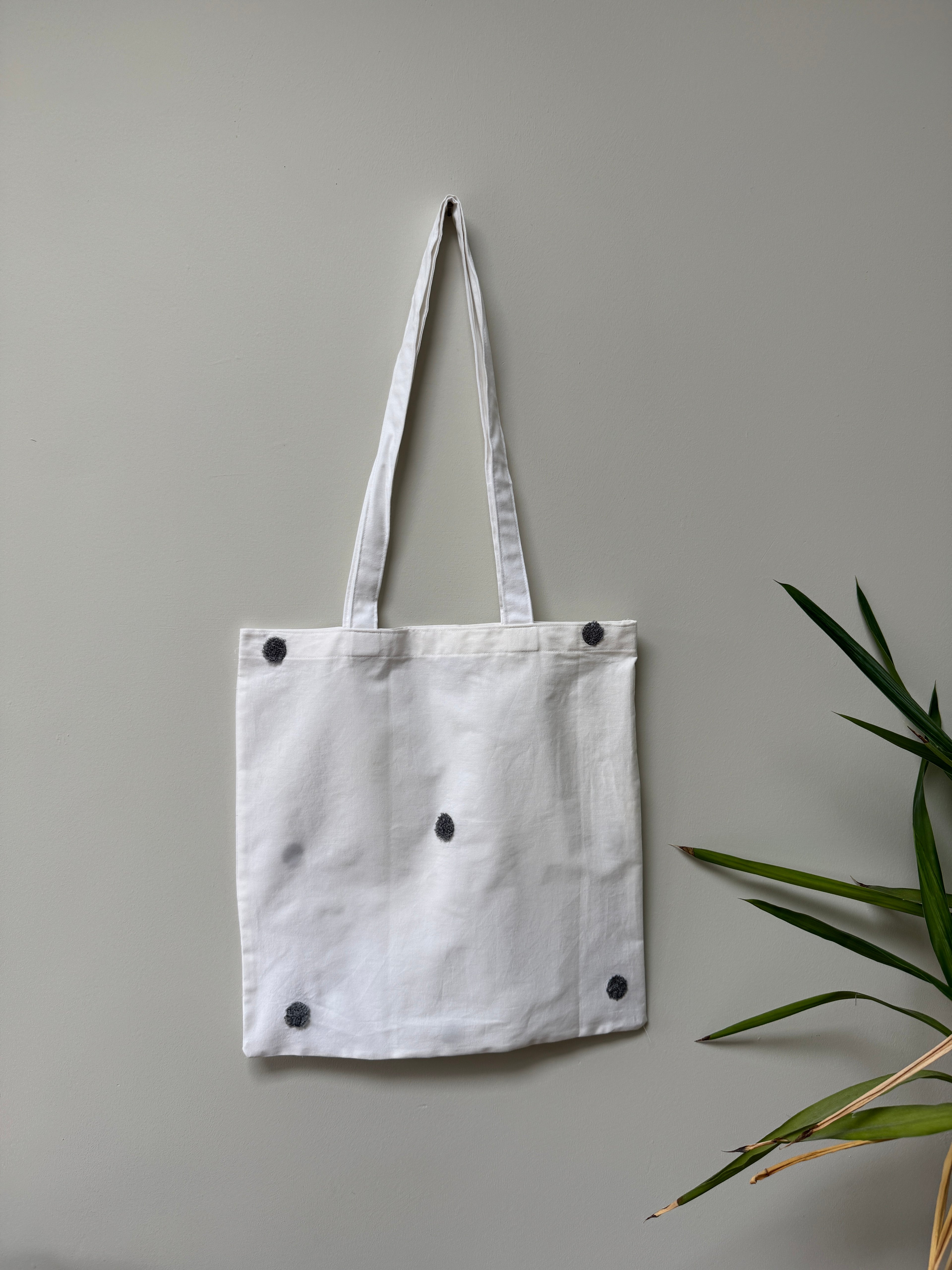 Tote Bag - Tufted Charcoal Dots on White