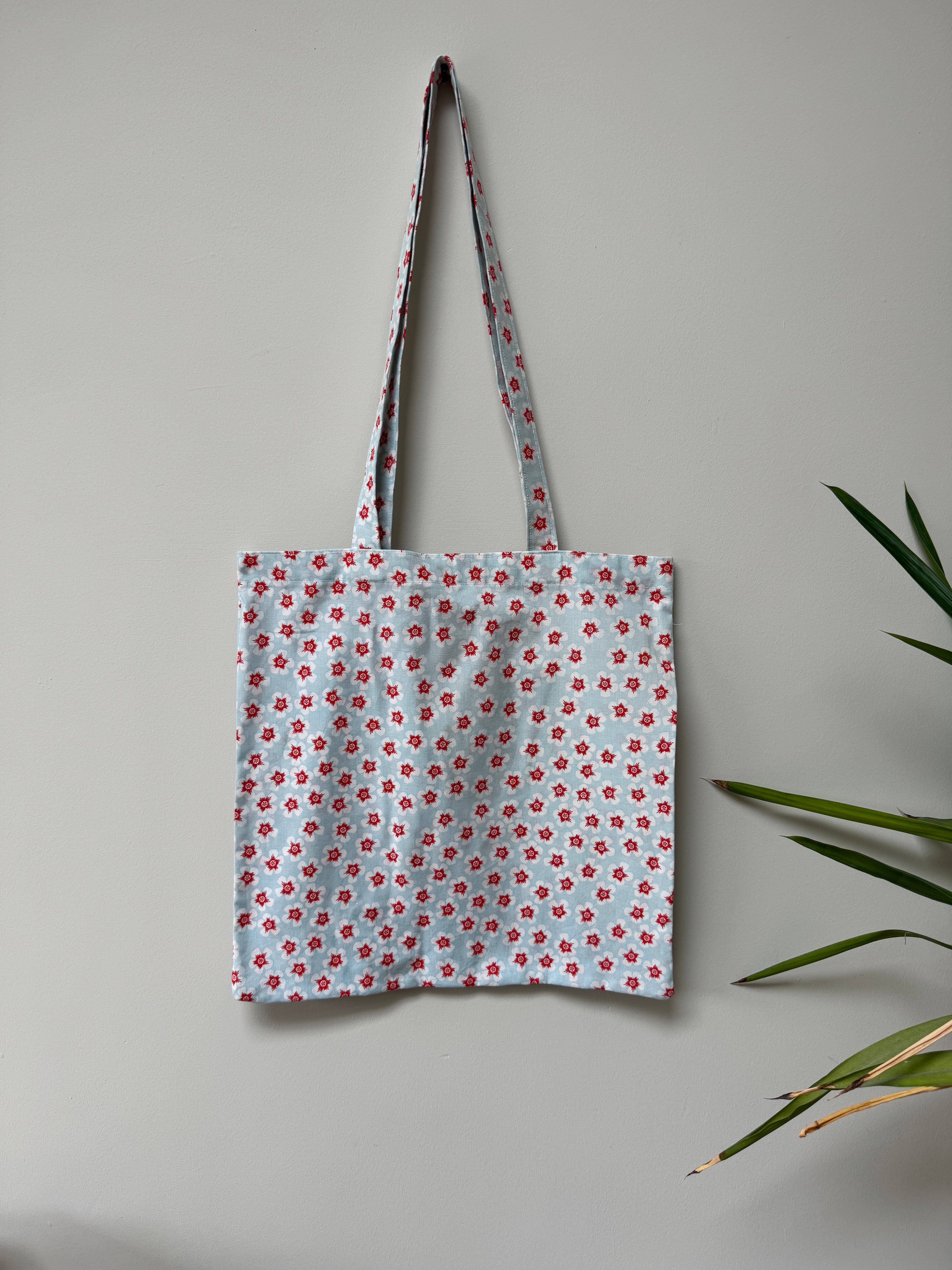 Tote Bag - Turquoise & Red floral