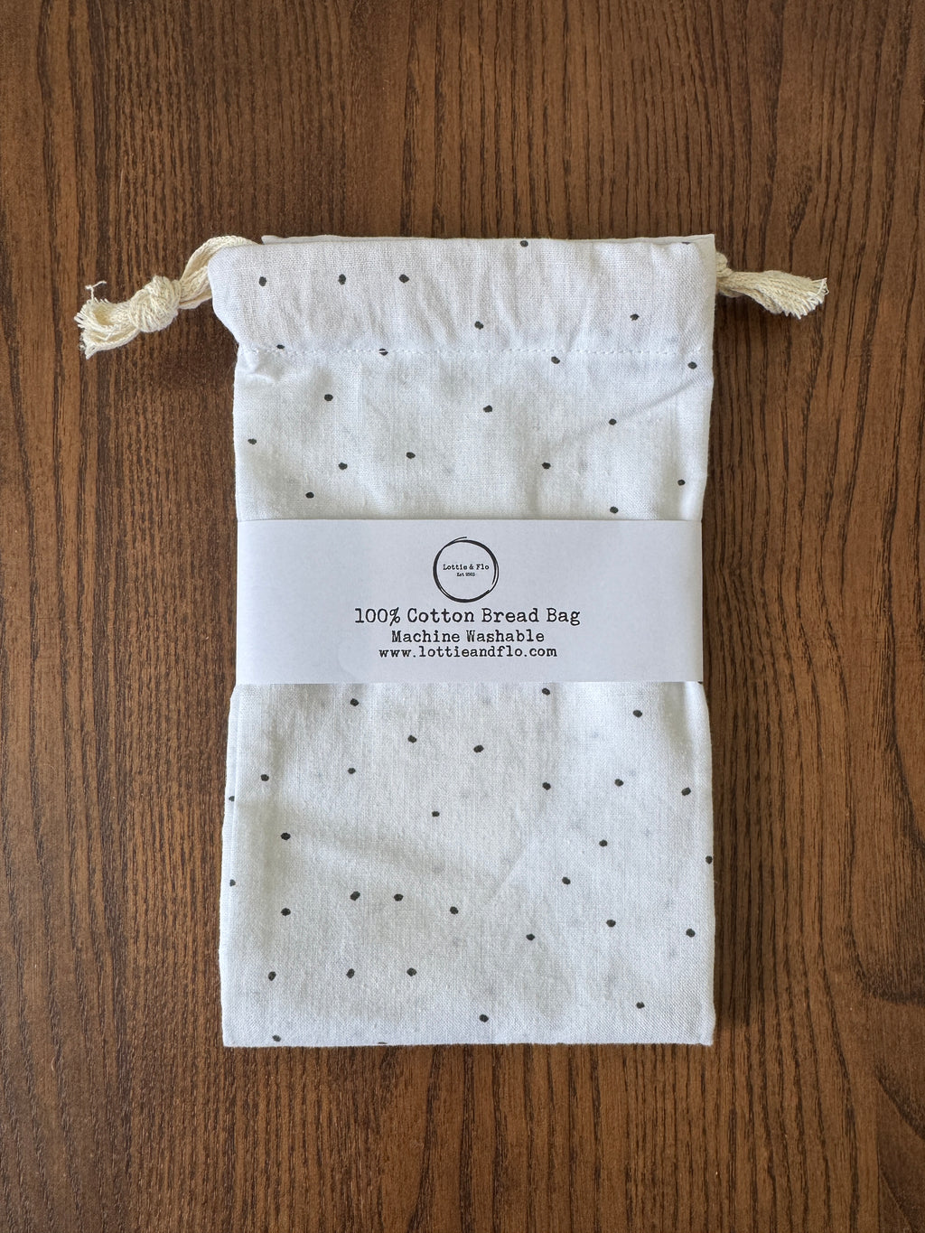 100% Cotton Bread Bag - Black & White Micro Dot
