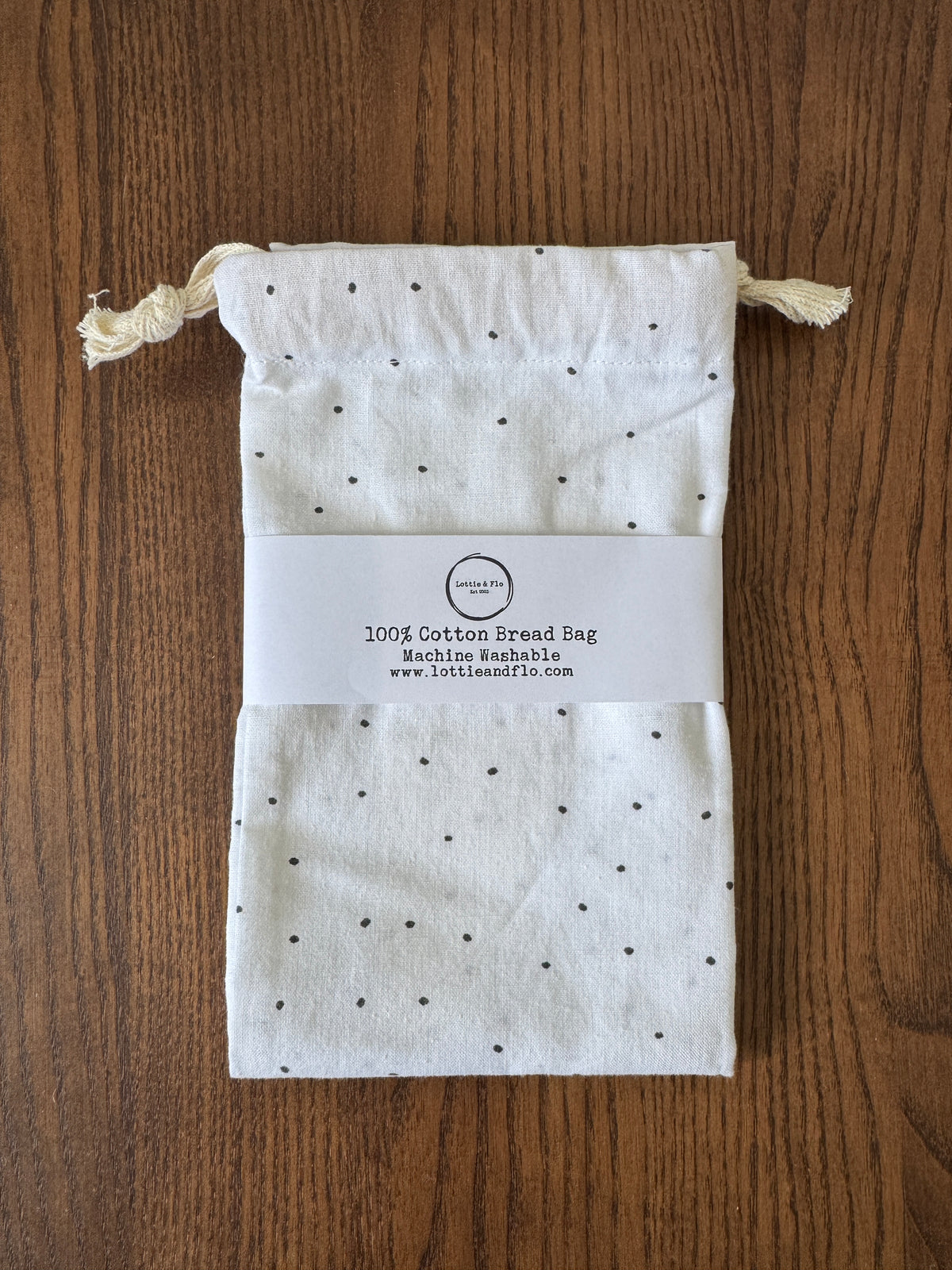100% Cotton Bread Bag - Black & White Micro Dot