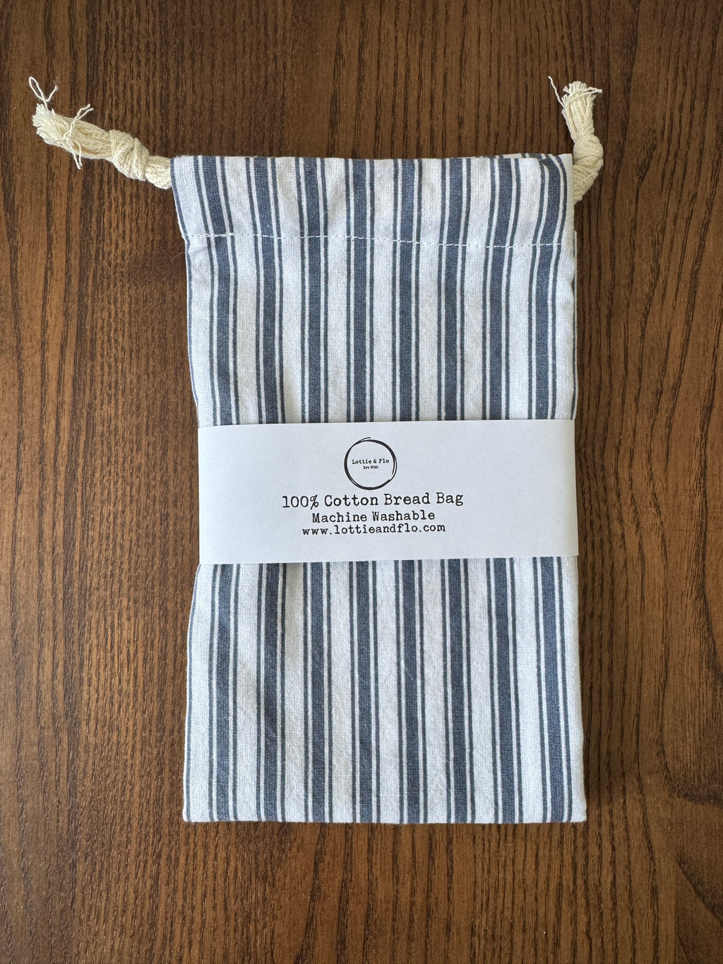 100% Cotton Bread Bag - Navy Ticking