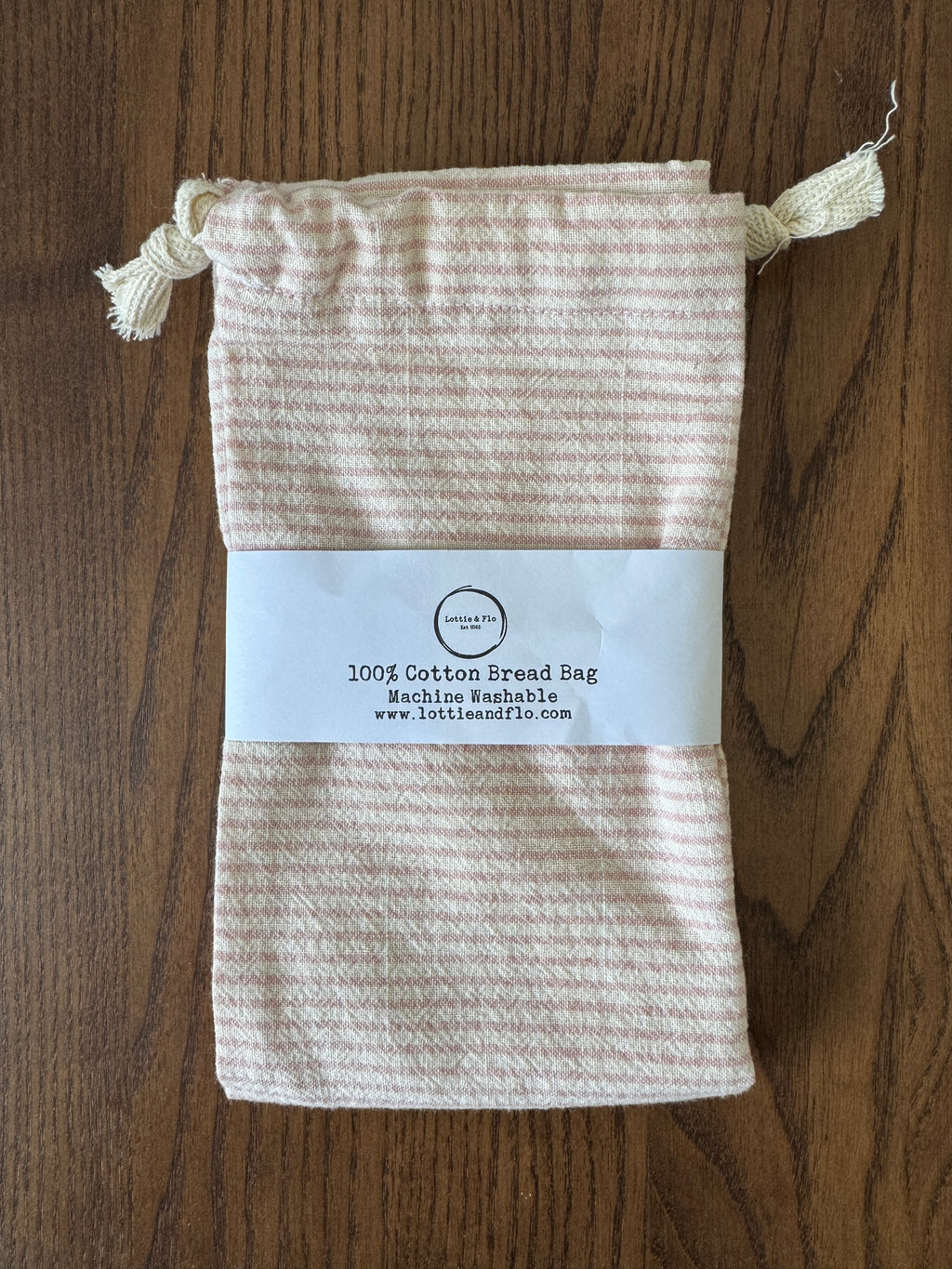 100% Cotton Bread Bag - Pink Stripe