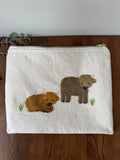 Large (iPad) Tufted Zipper Pouch - Two Tufted Highland Cows